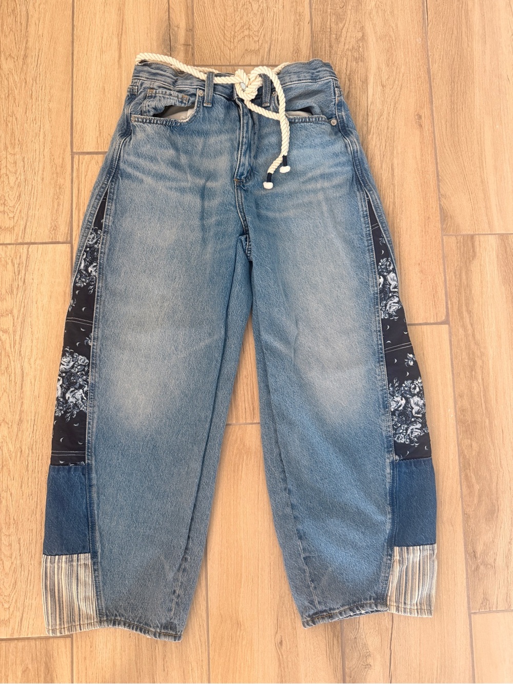 Target Women's Light Blue Patchwork Boyfriend Jeans with Dark Navy Panels